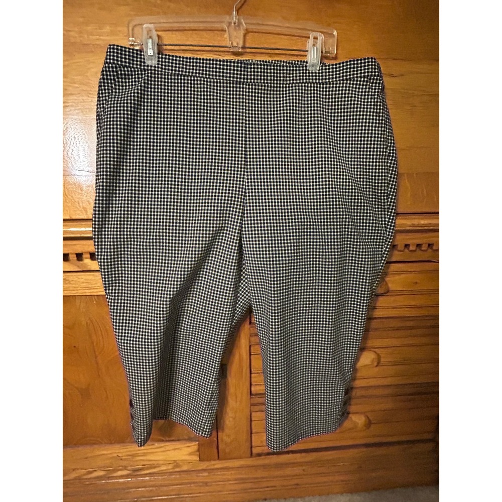 Alfred Dunner Preppy Retro Black White Gingham Capri Pants Elastic Waist Size 16